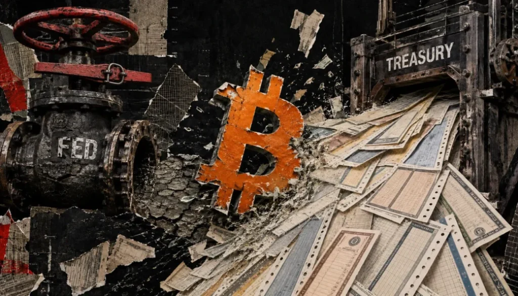 Bitcoin faces shifting economic conditions as the Federal Reserve ends stimulus measures while the Treasury ramps up expenditures
