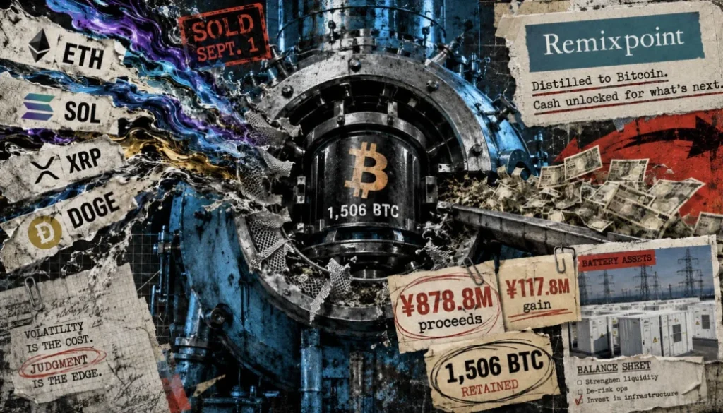 A Japanese firm profited from Ethereum, Solana, and XRP sales yet chose to liquidate those gains to maintain its $121 million Bitcoin position