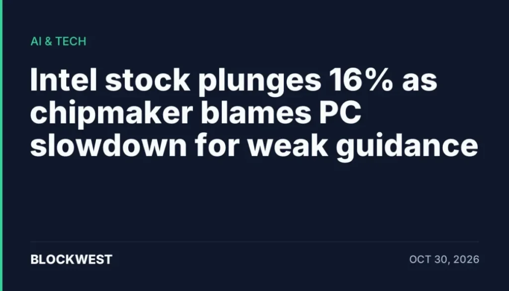 Intel shares fall 16% after cutting fourth-quarter guidance